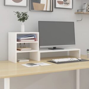 NNEVL Monitor Stand White 81x20x30 cm Solid Wood Pine