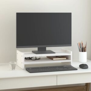 NNEVL Monitor Stand White 50x27x15 cm Solid Wood Pine